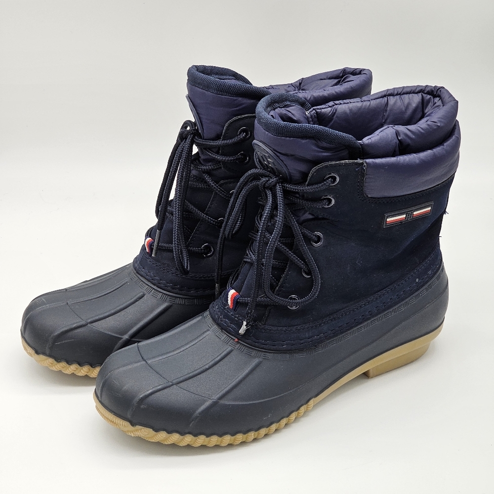 Tommy Hilfiger Navy Blue Lace Up Rain Snow Duck Boots Shoes 8